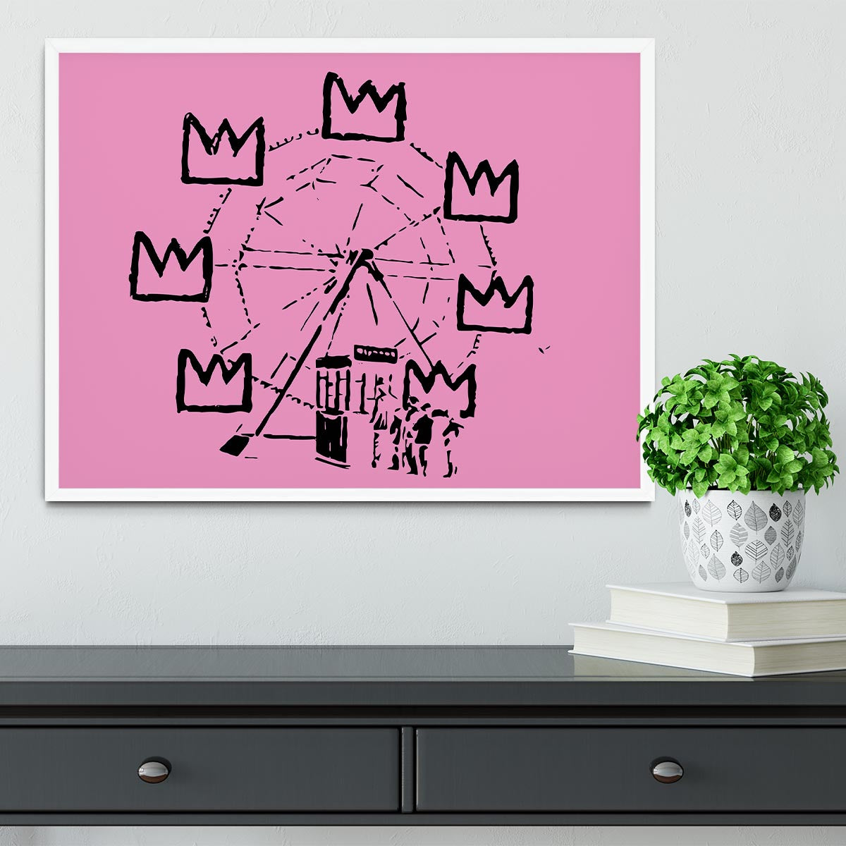 Banksy Basquiat Ferris Wheel Pink Framed Print - Canvas Art Rocks -6