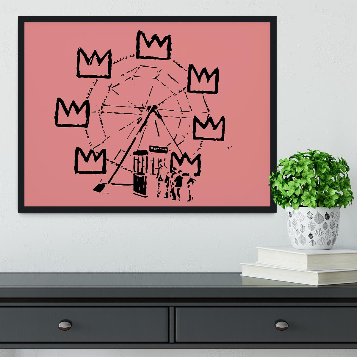 Banksy Basquiat Ferris Wheel Red Framed Print - Canvas Art Rocks - 2