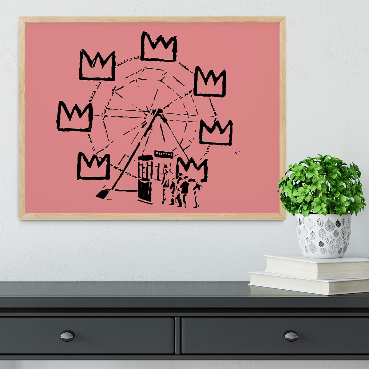 Banksy Basquiat Ferris Wheel Red Framed Print - Canvas Art Rocks - 4