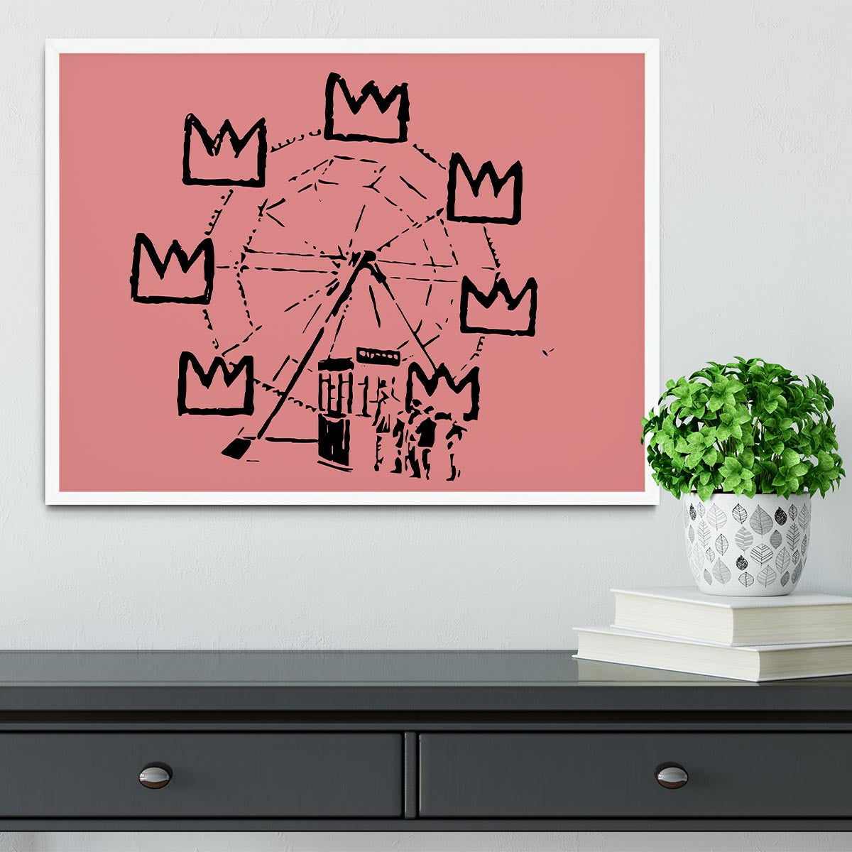 Banksy Basquiat Ferris Wheel Red Framed Print - Canvas Art Rocks -6