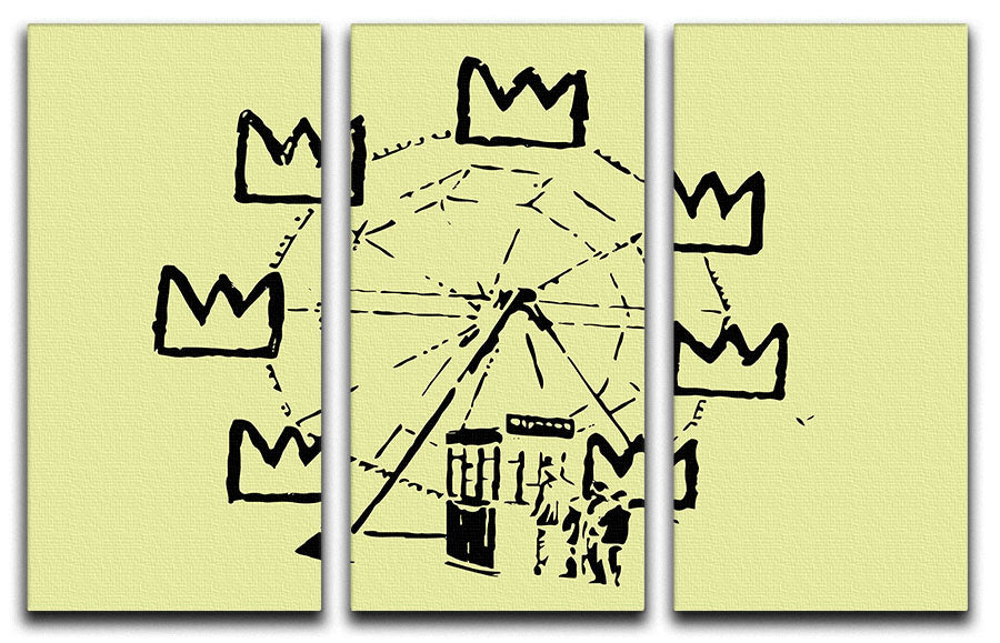 Banksy Basquiat Ferris Wheel Yellow 3 Split Panel Canvas Print - Canvas Art Rocks - 1