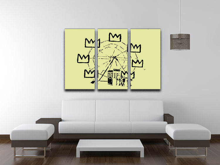 Banksy Basquiat Ferris Wheel Yellow 3 Split Panel Canvas Print - Canvas Art Rocks - 3