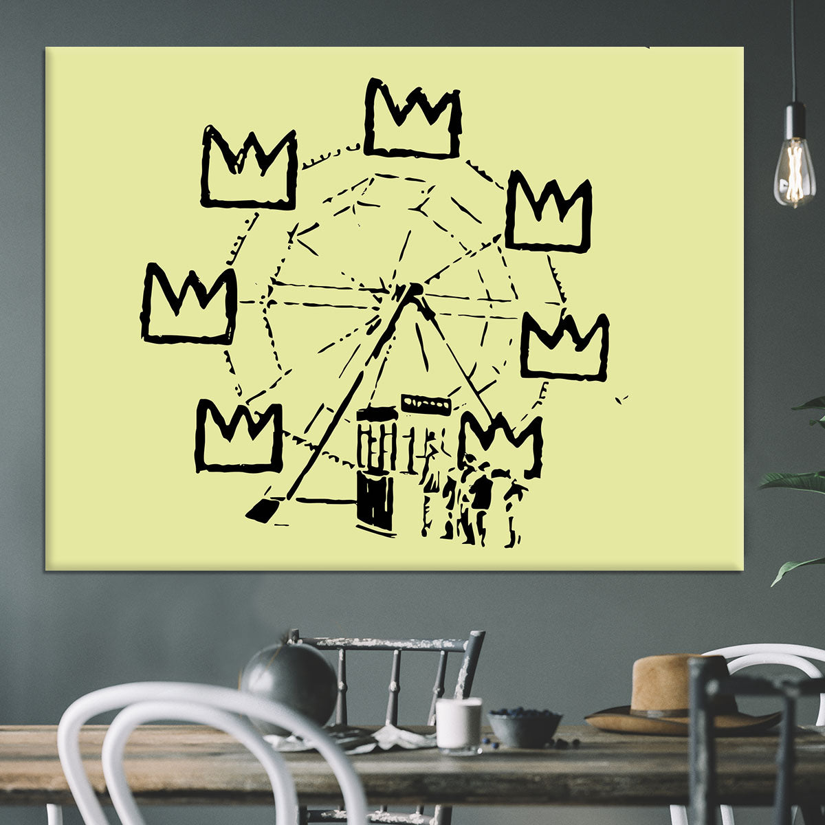 Banksy Basquiat Ferris Wheel Yellow Canvas Print or Poster - Canvas Art Rocks - 3