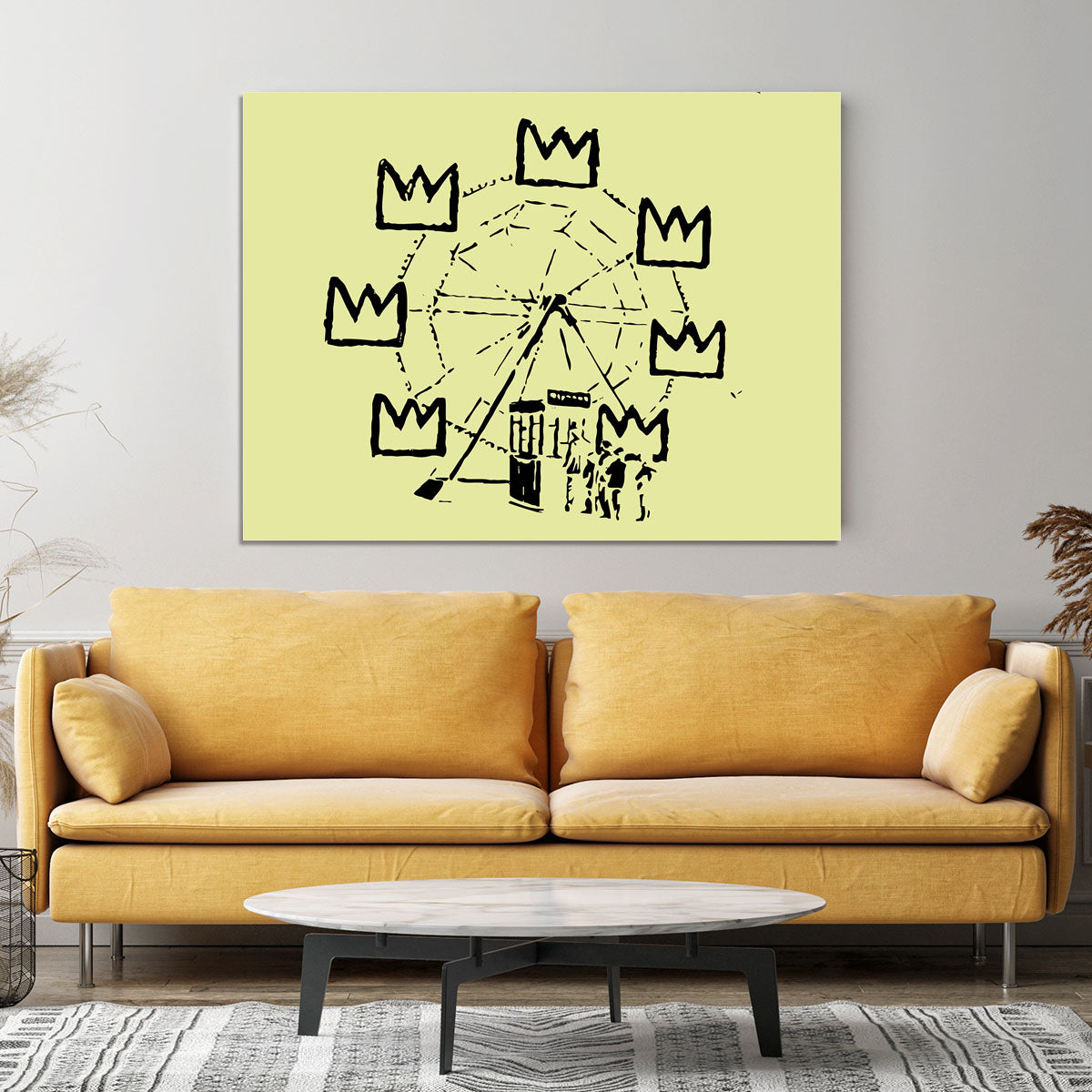 Banksy Basquiat Ferris Wheel Yellow Canvas Print or Poster - Canvas Art Rocks - 4