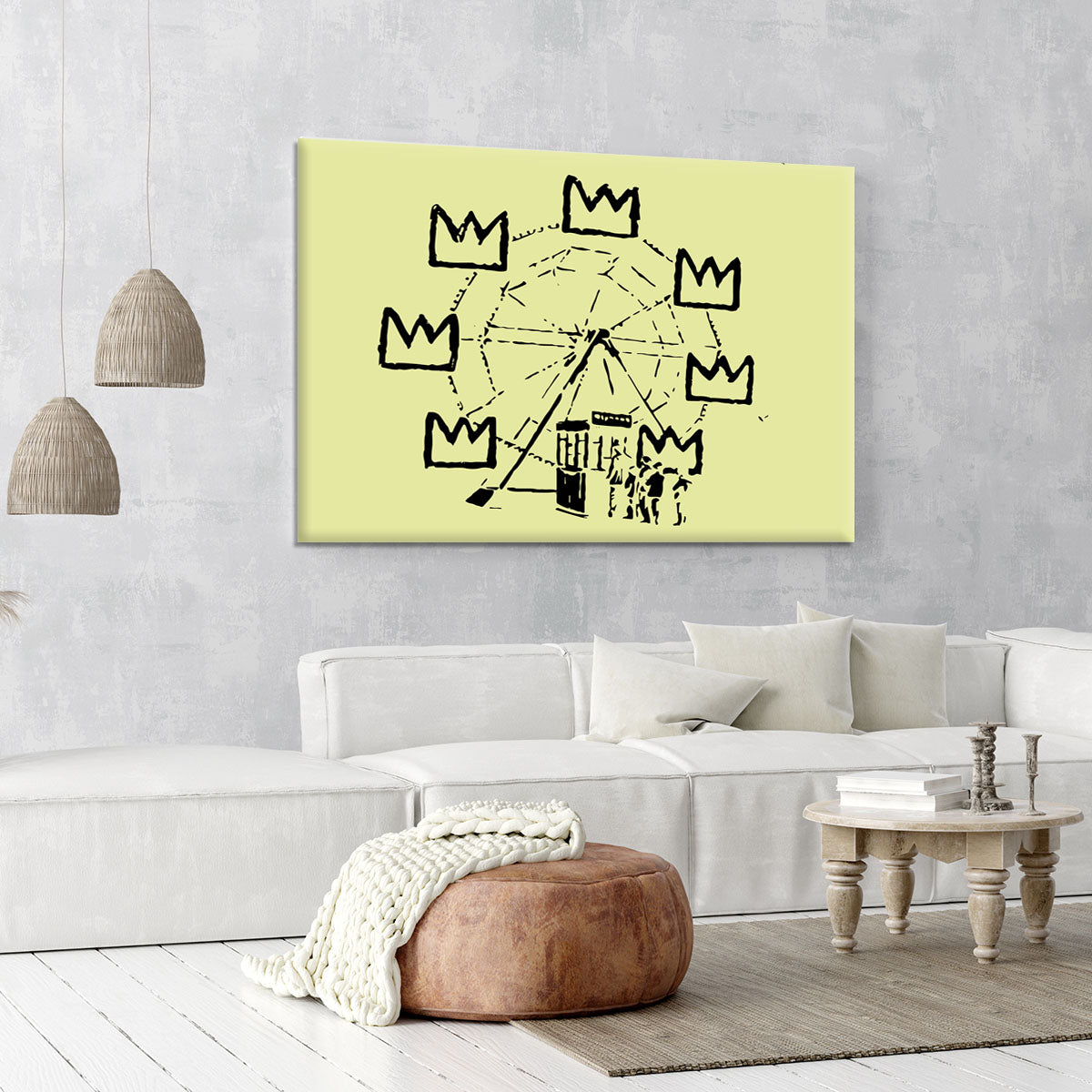 Banksy Basquiat Ferris Wheel Yellow Canvas Print or Poster - Canvas Art Rocks - 6