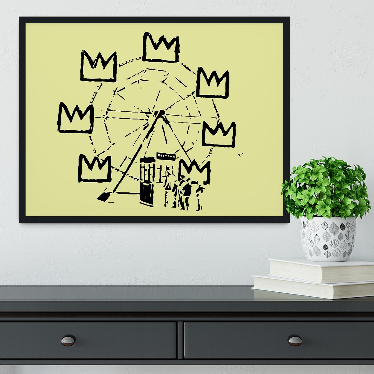 Banksy Basquiat Ferris Wheel Yellow Framed Print - Canvas Art Rocks - 2