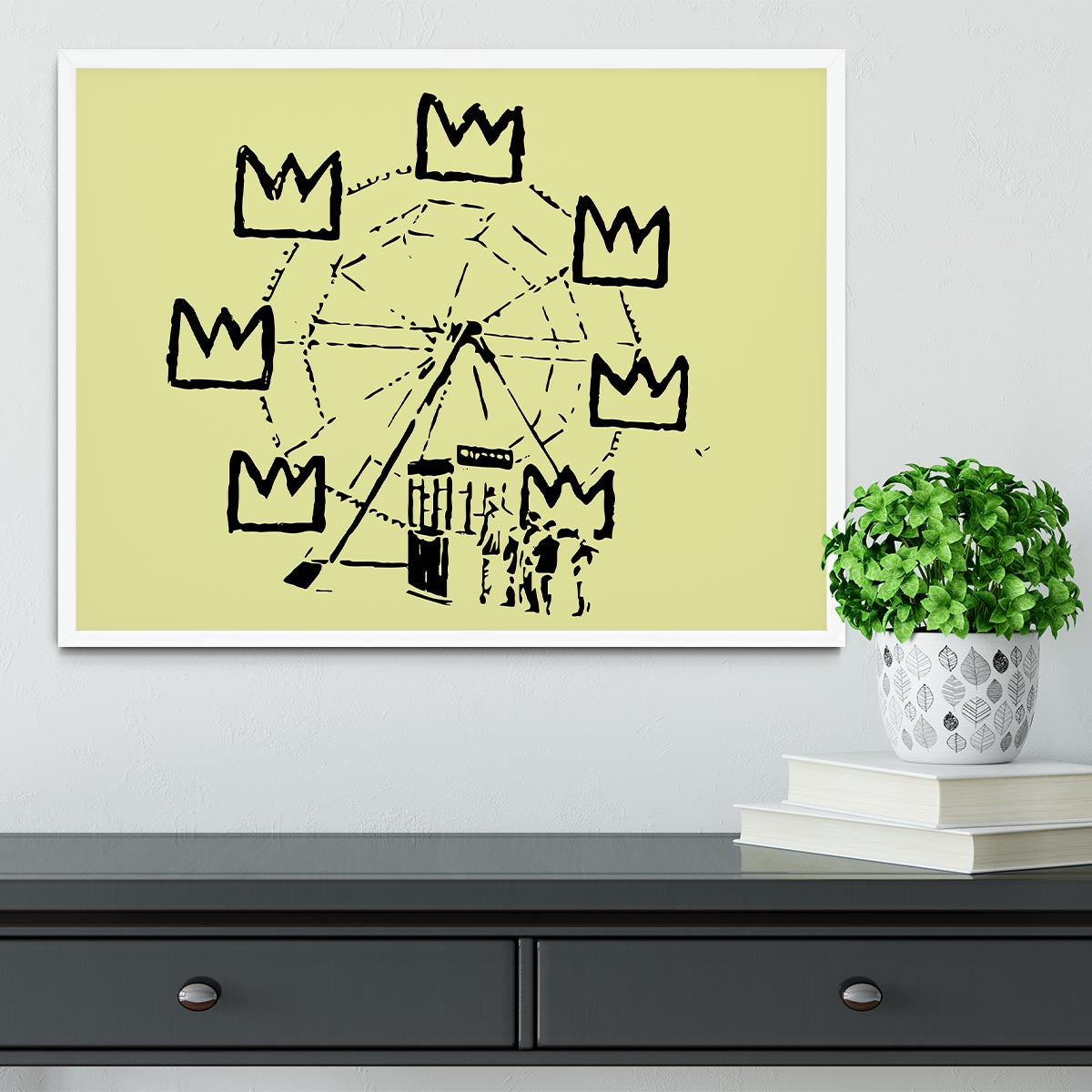 Banksy Basquiat Ferris Wheel Yellow Framed Print - Canvas Art Rocks -6