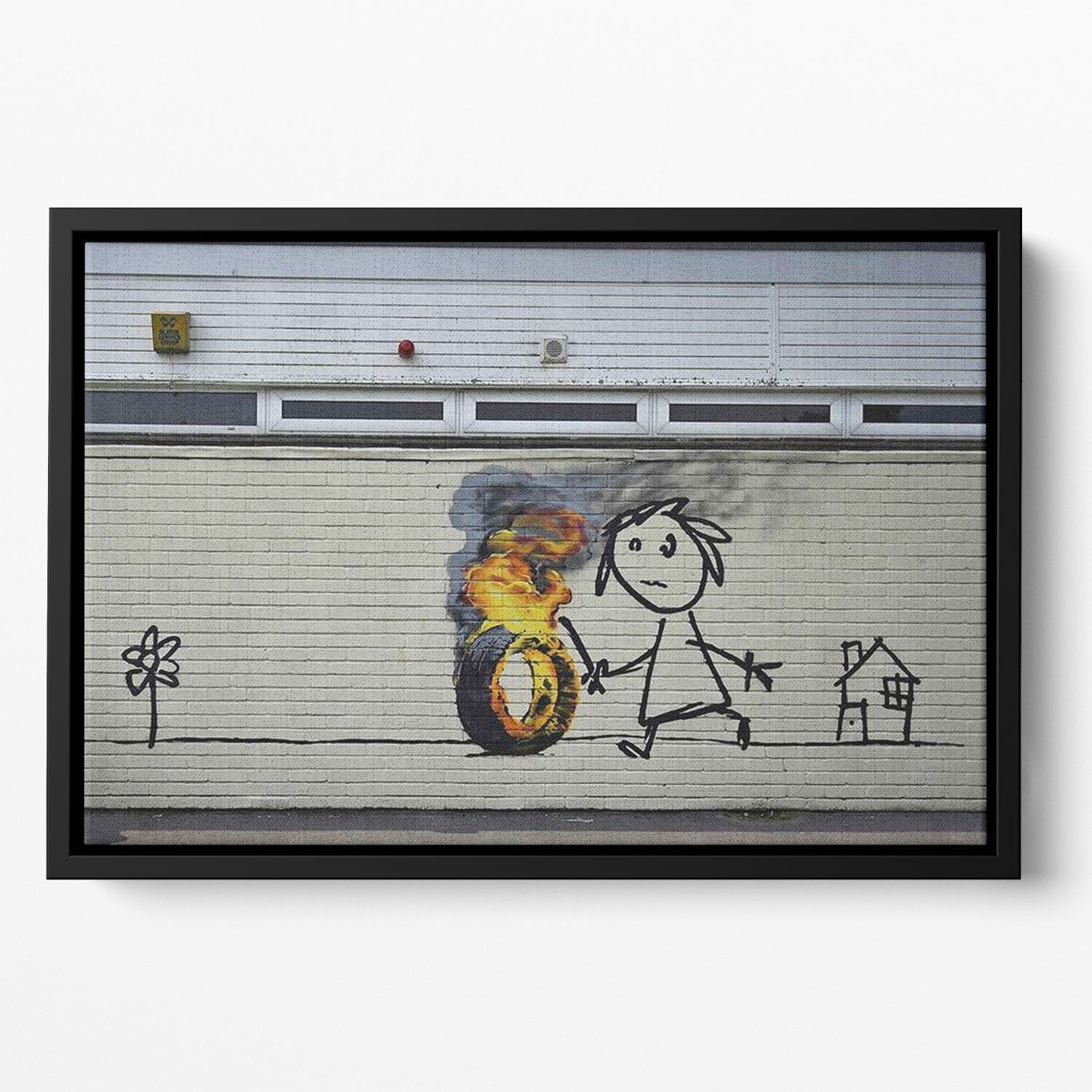 Banksy Burning Tyre Floating Framed Canvas