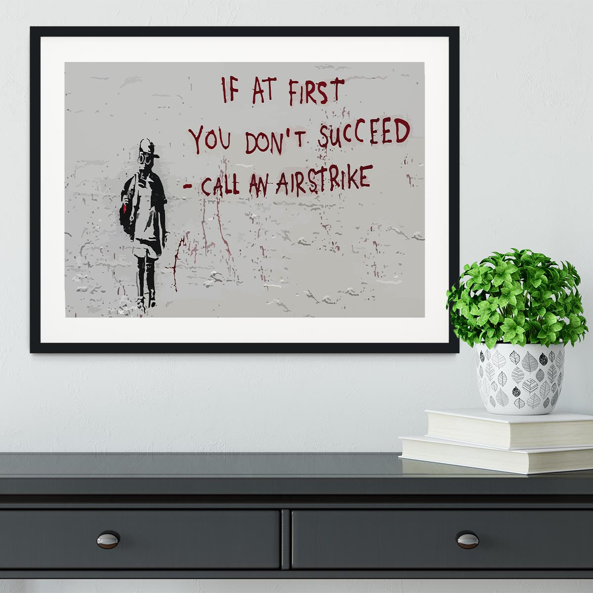 Banksy Call An Airstrike Framed Print - Canvas Art Rocks - 1