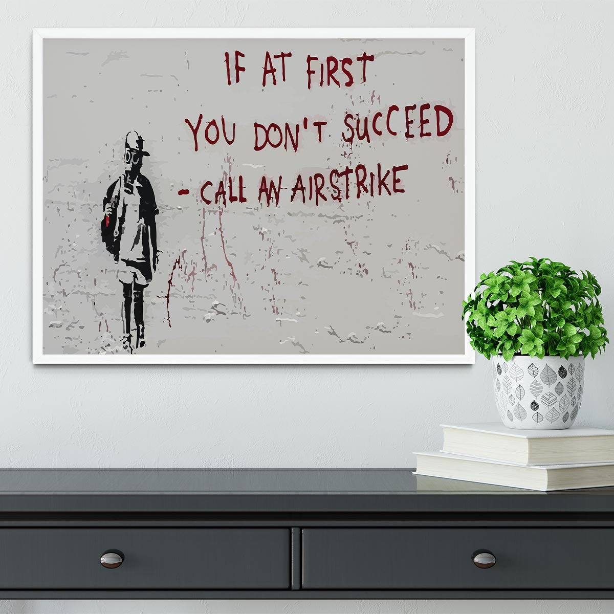 Banksy Call An Airstrike Framed Print - Canvas Art Rocks -6