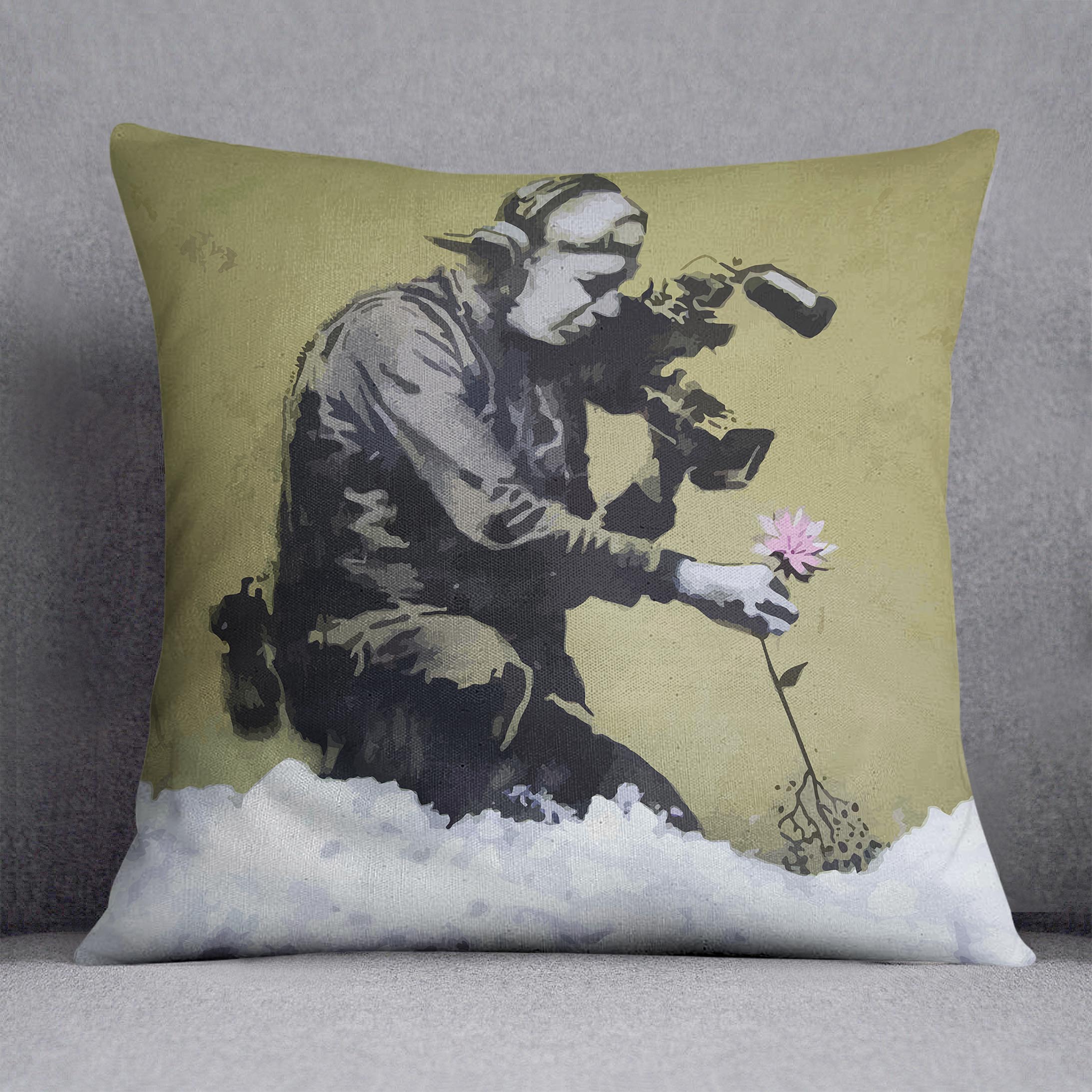 Banksy Cameraman and Flower Cushion