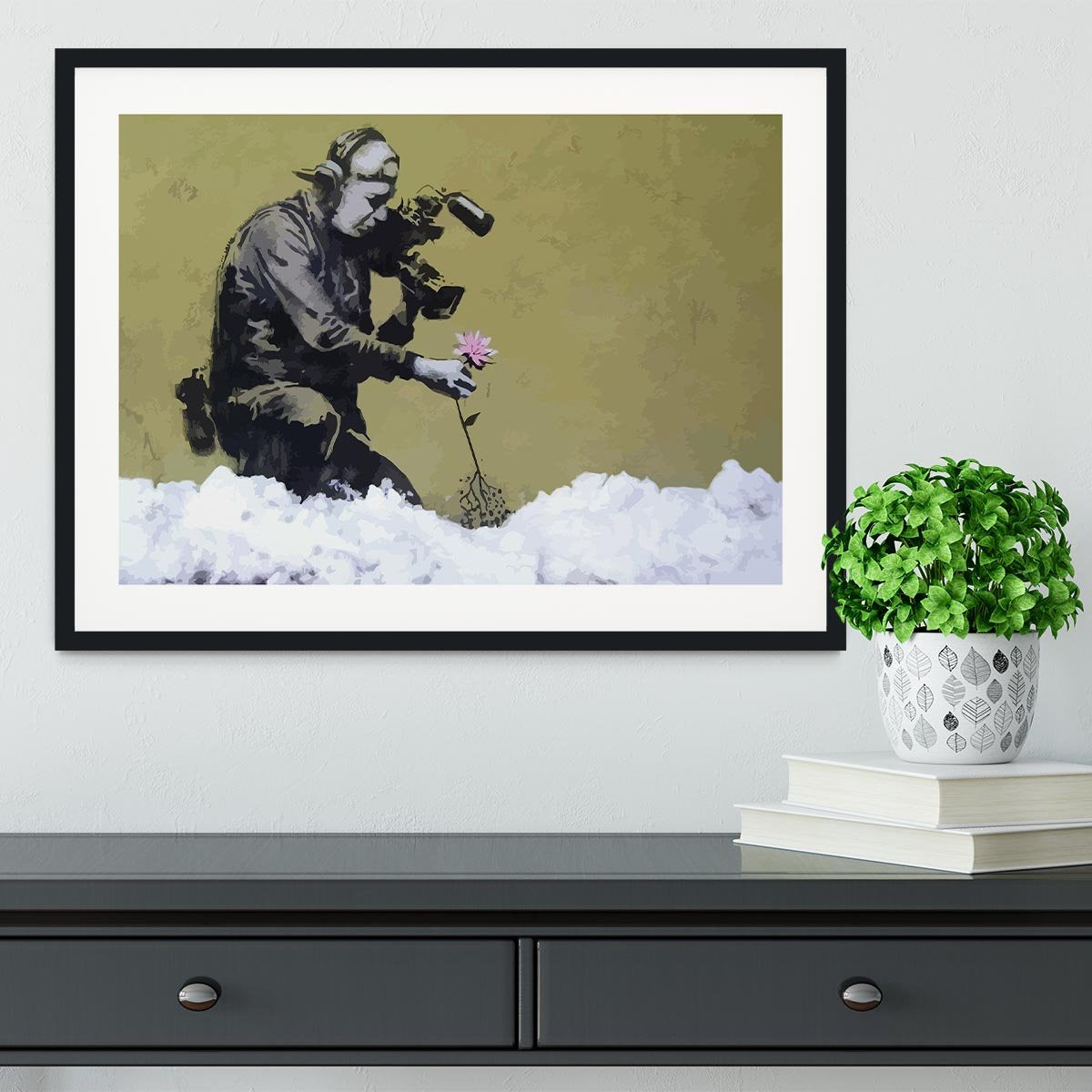 Banksy Cameraman and Flower Framed Print - Canvas Art Rocks - 1