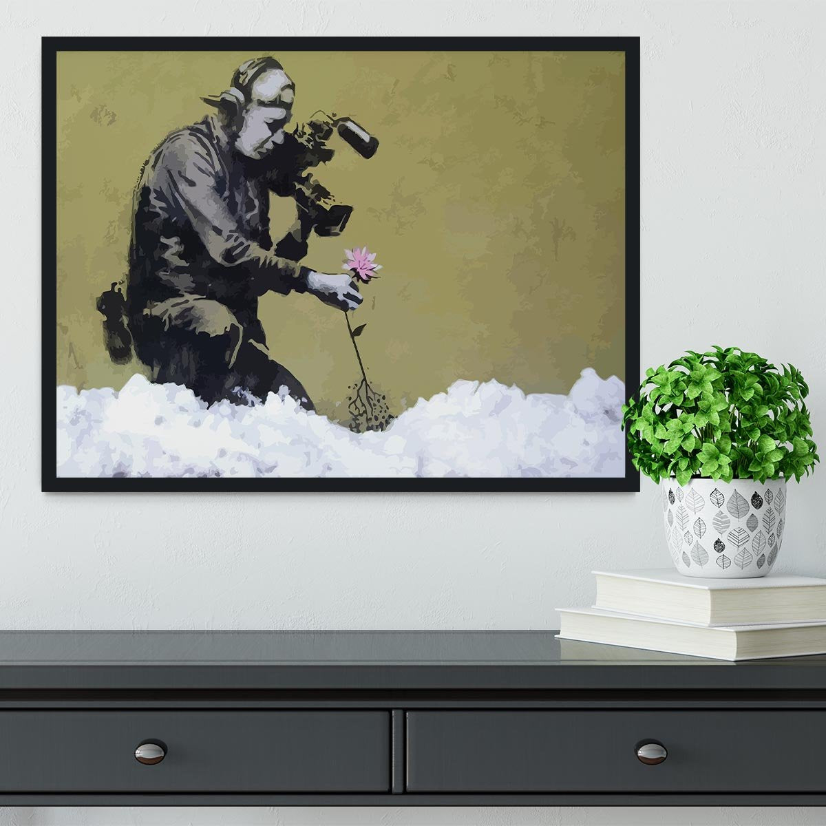 Banksy Cameraman and Flower Framed Print - Canvas Art Rocks - 2