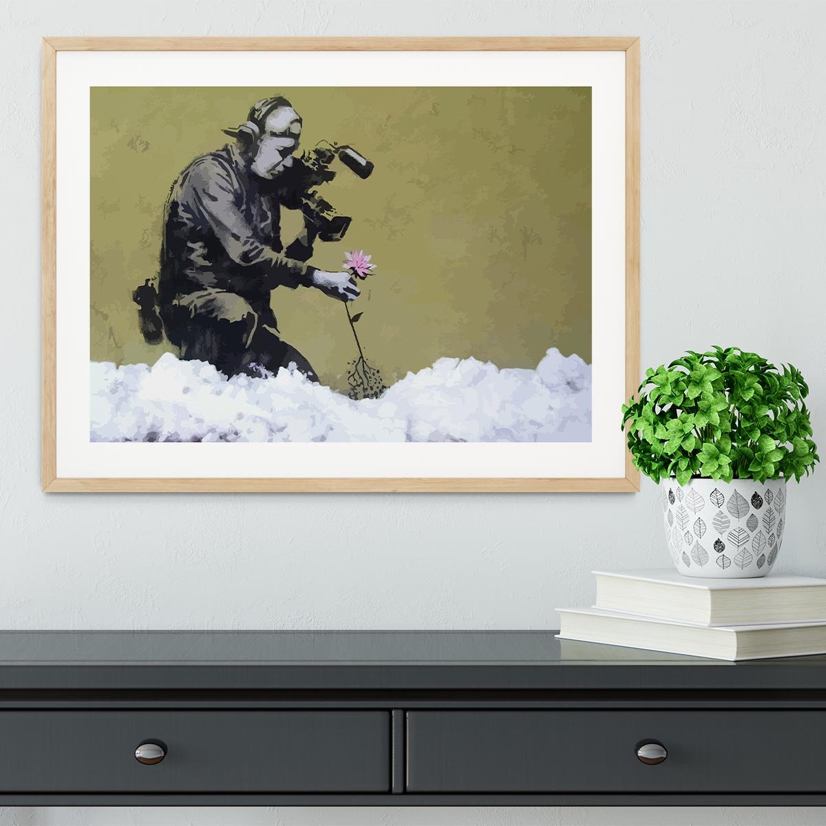 Banksy Cameraman and Flower Framed Print - Canvas Art Rocks - 3