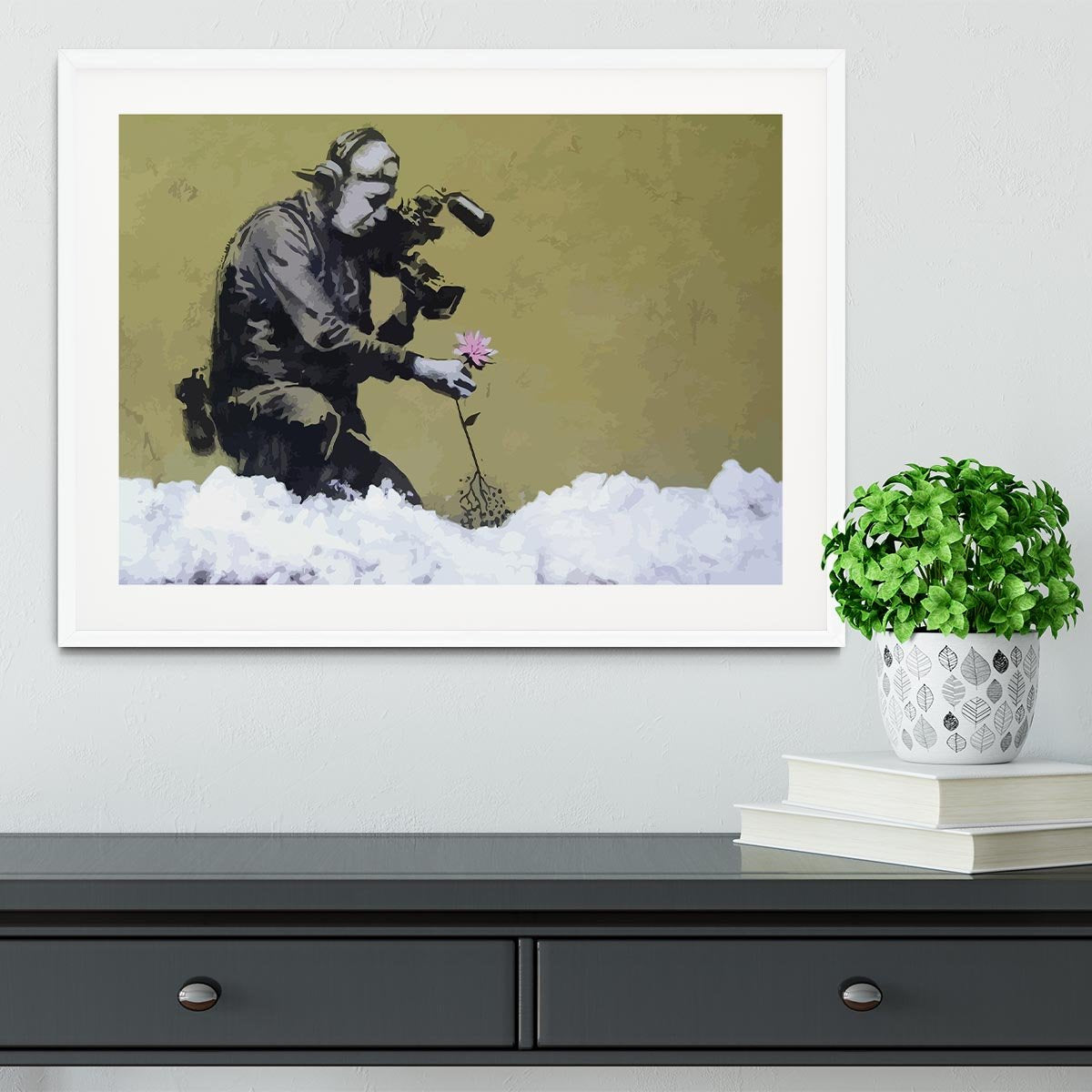 Banksy Cameraman and Flower Framed Print - Canvas Art Rocks - 5
