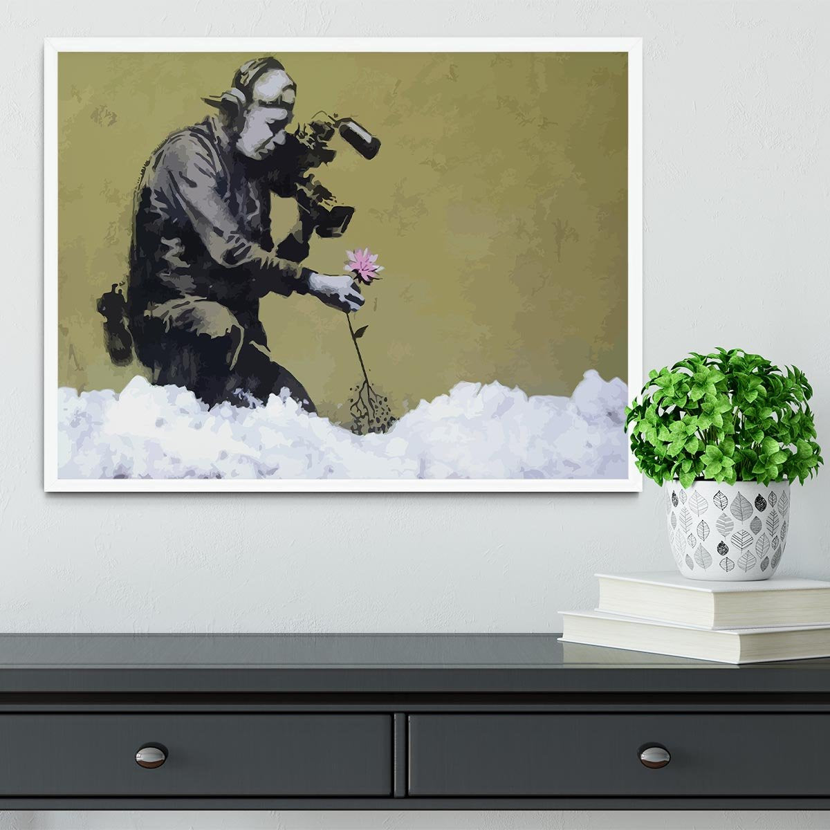 Banksy Cameraman and Flower Framed Print - Canvas Art Rocks -6