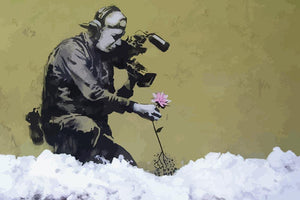 Banksy Cameraman and Flower Wall Mural Wallpaper - Canvas Art Rocks - 1
