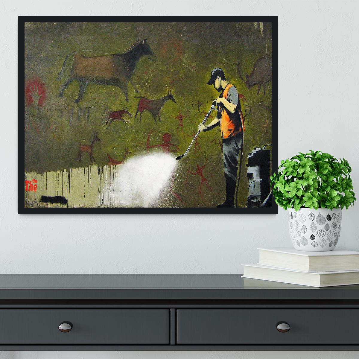 Banksy Cave Graffiti Removal Framed Print - Canvas Art Rocks - 2