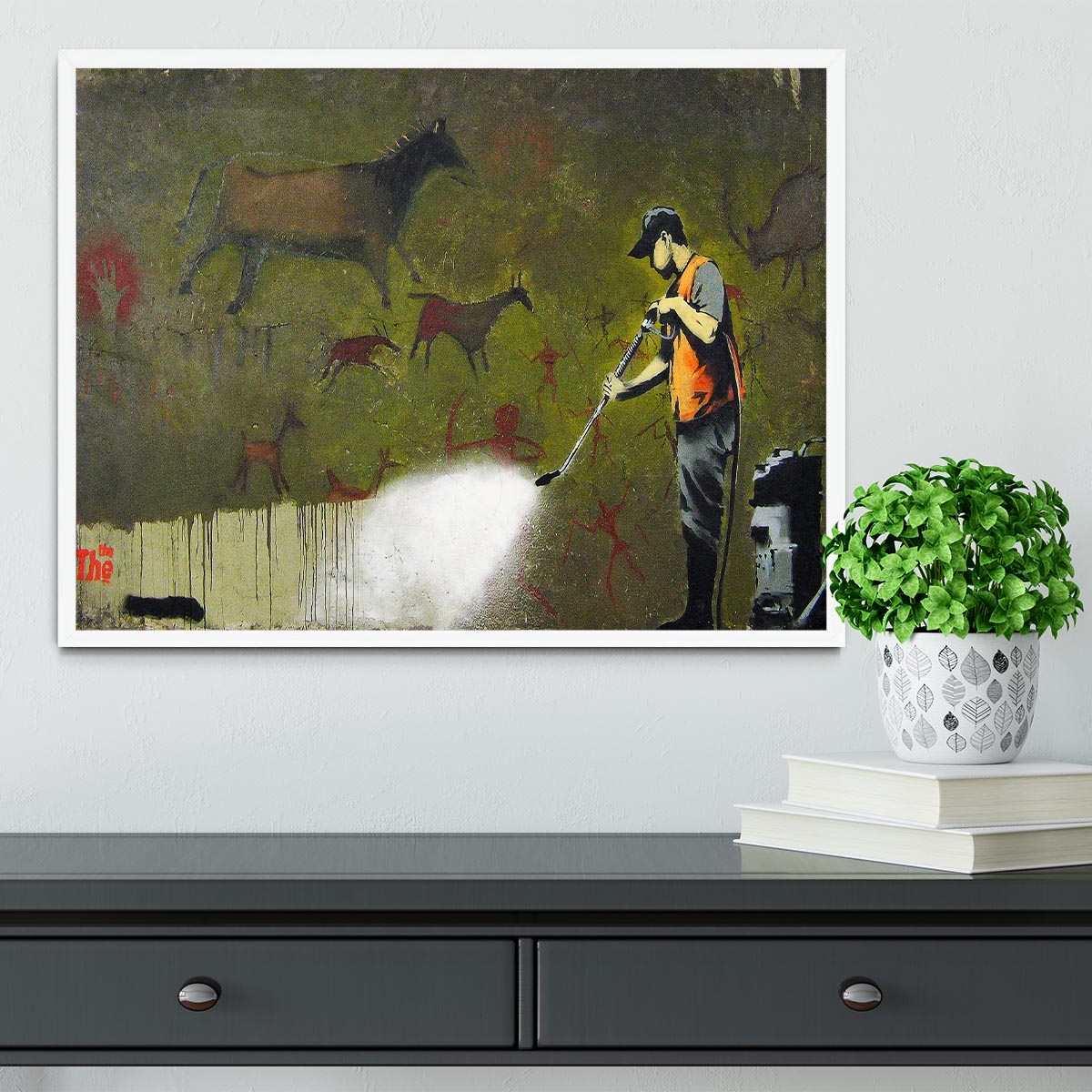 Banksy Cave Graffiti Removal Framed Print - Canvas Art Rocks -6