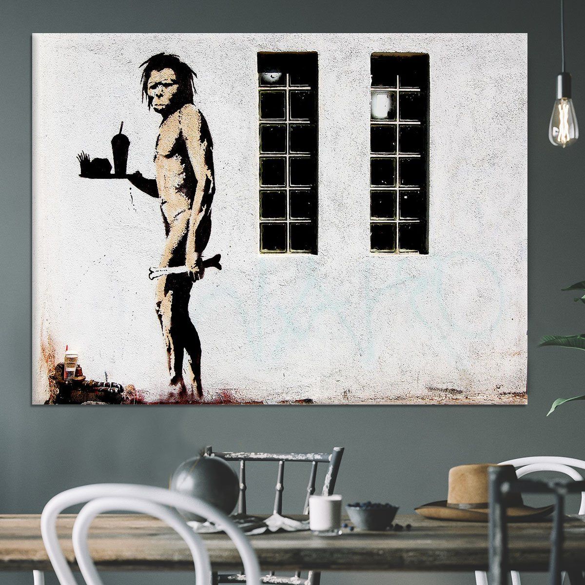 Banksy Caveman Takeaway Canvas Print or Poster
