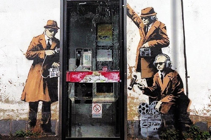 Banksy Cheltenham Telephone Box Spies Wall Mural Wallpaper