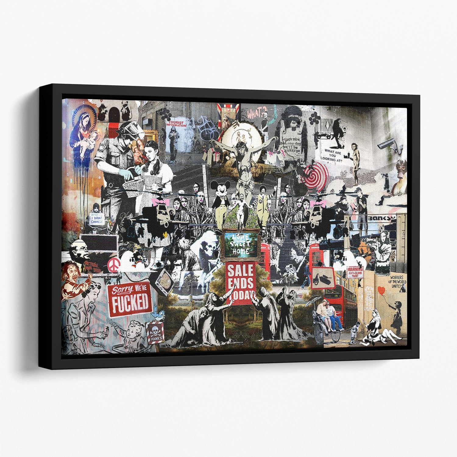 Banksy Collage Floating Framed Canvas