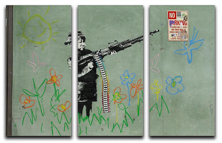 Banksy Crayon Child Soldier 3 Split Panel Canvas Print - Canvas Art Rocks