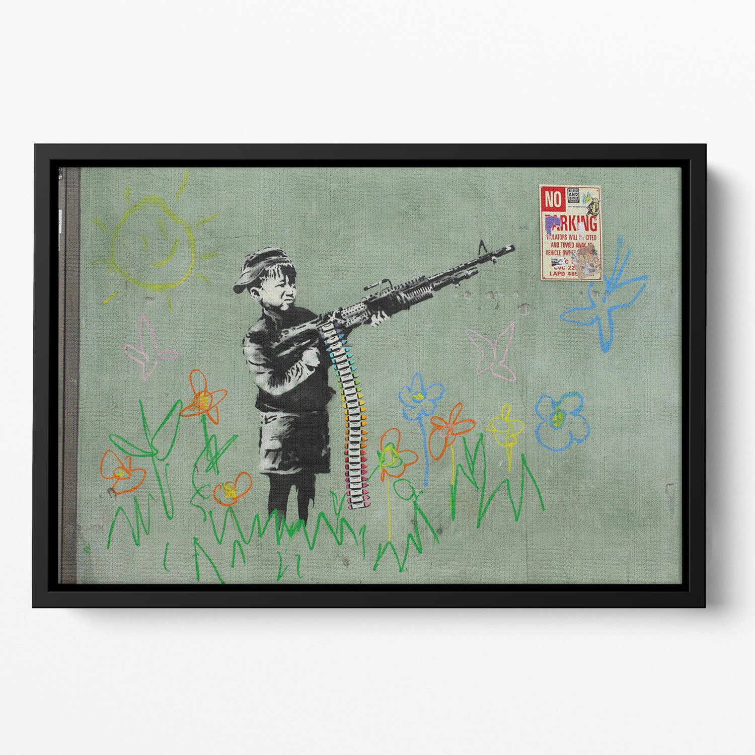 Banksy Crayon Child Soldier Floating Framed Canvas