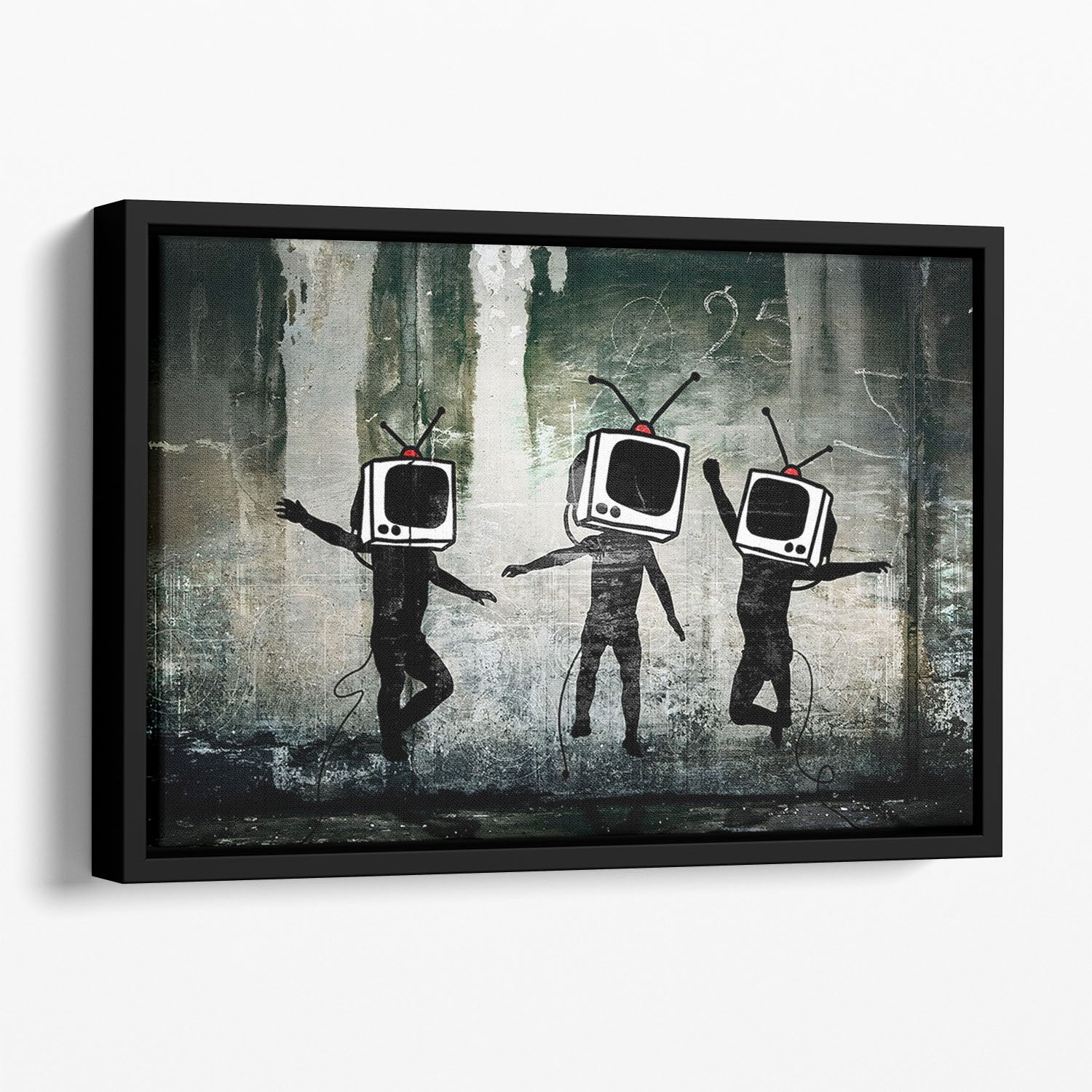 Banksy Dancing TV Heads Floating Framed Canvas