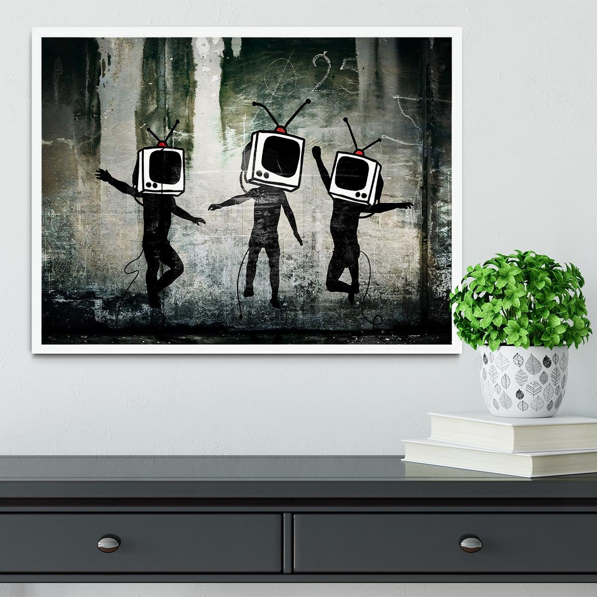 Banksy Dancing TV Heads Framed Print - Canvas Art Rocks -6