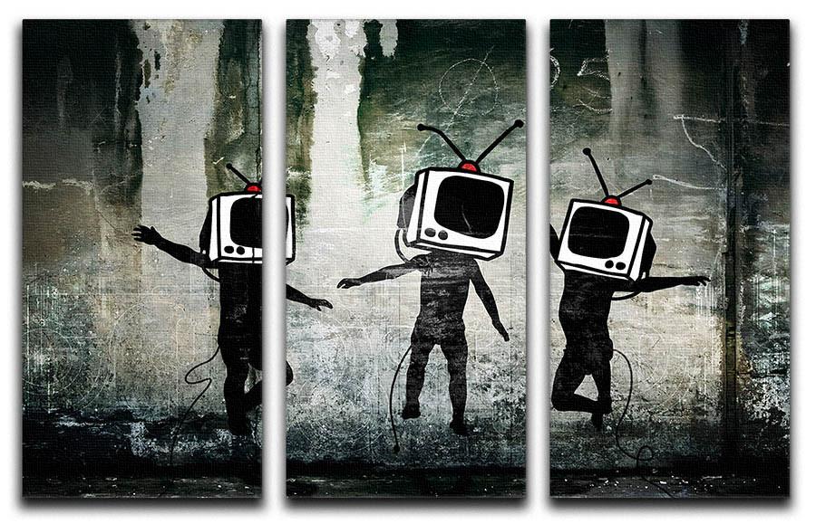 Banksy Dancing TV Heads 3 Split Panel Canvas Print - Canvas Art Rocks