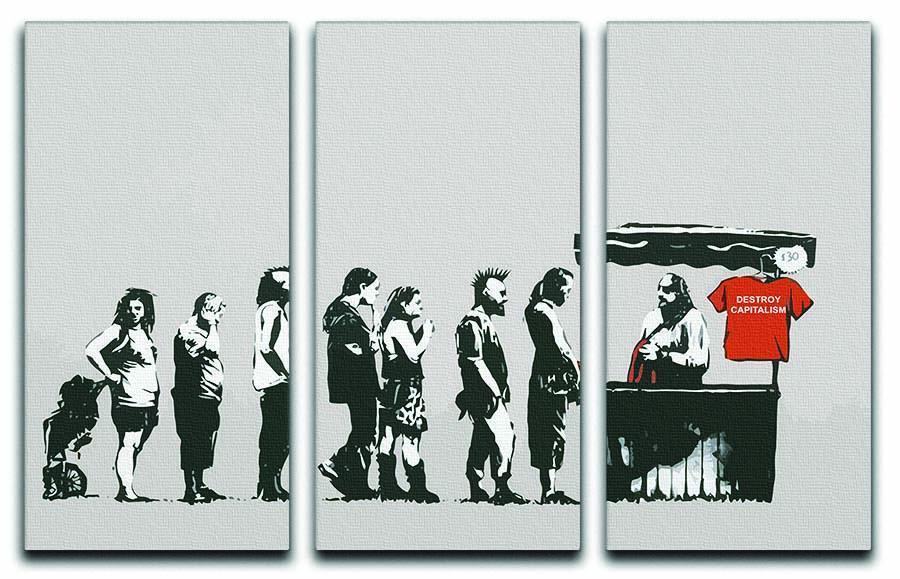Banksy Destroy Capitalism 3 Split Panel Canvas Print - Canvas Art Rocks - 1
