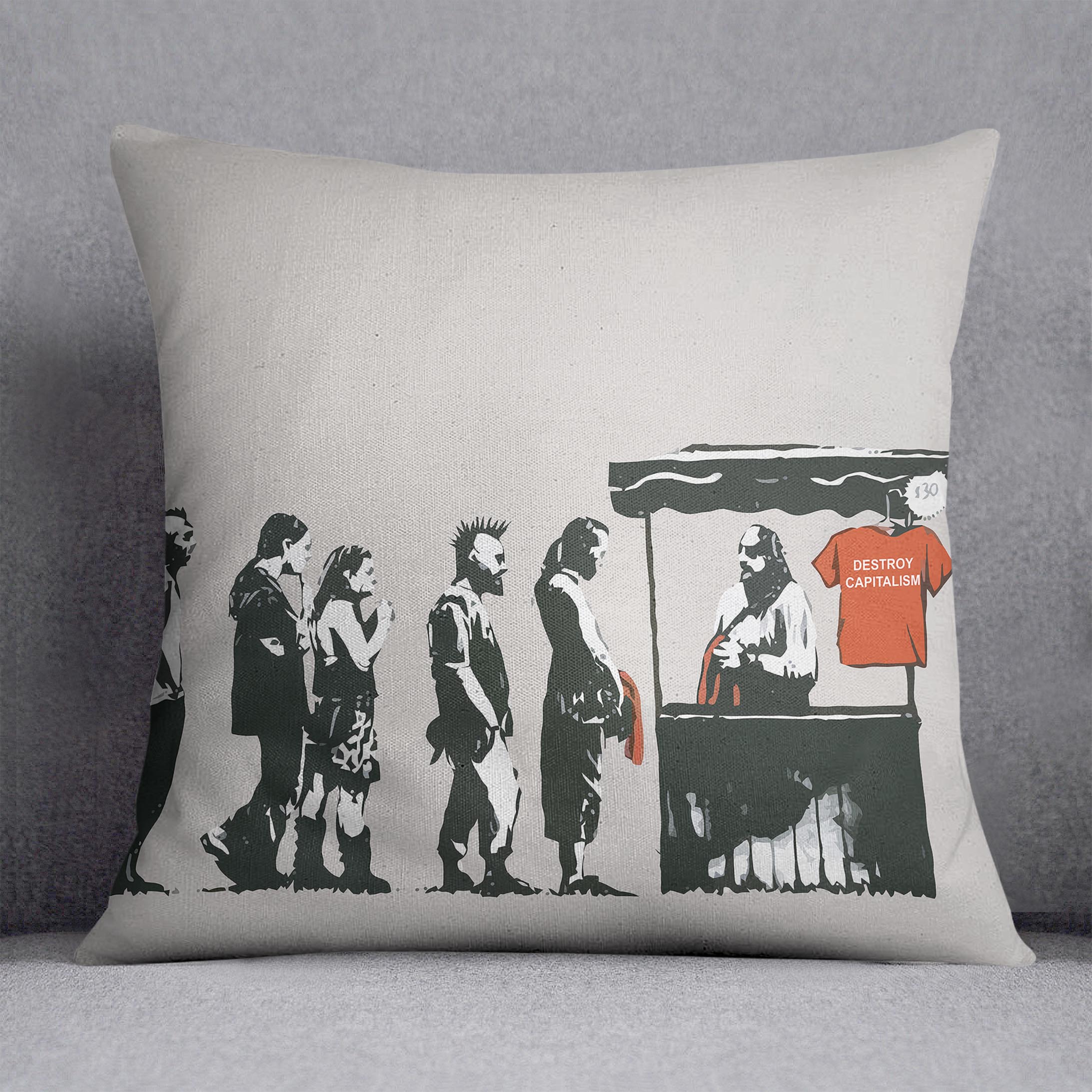 Banksy Destroy Capitalism Cushion