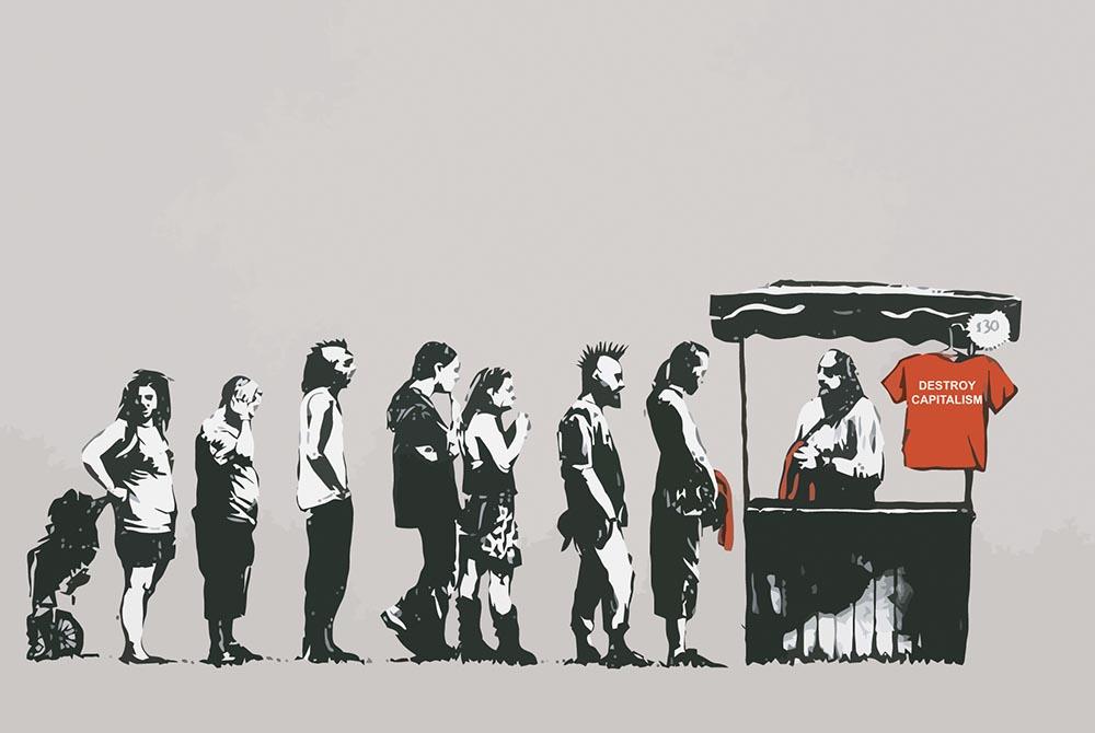 Banksy Destroy Capitalism Wall Mural Wallpaper - Canvas Art Rocks - 1