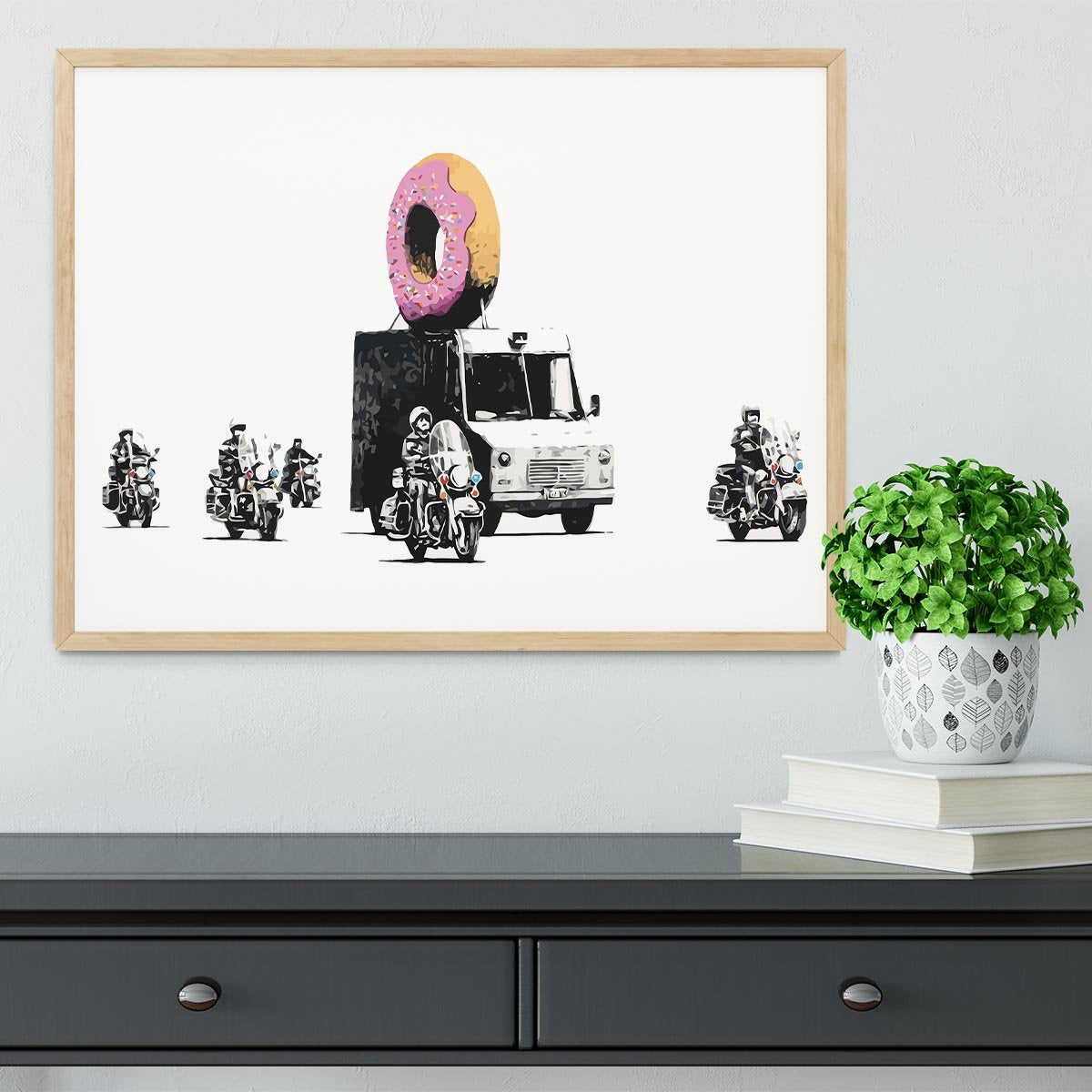Banksy Doughnut Police Escort Framed Print - Canvas Art Rocks - 4