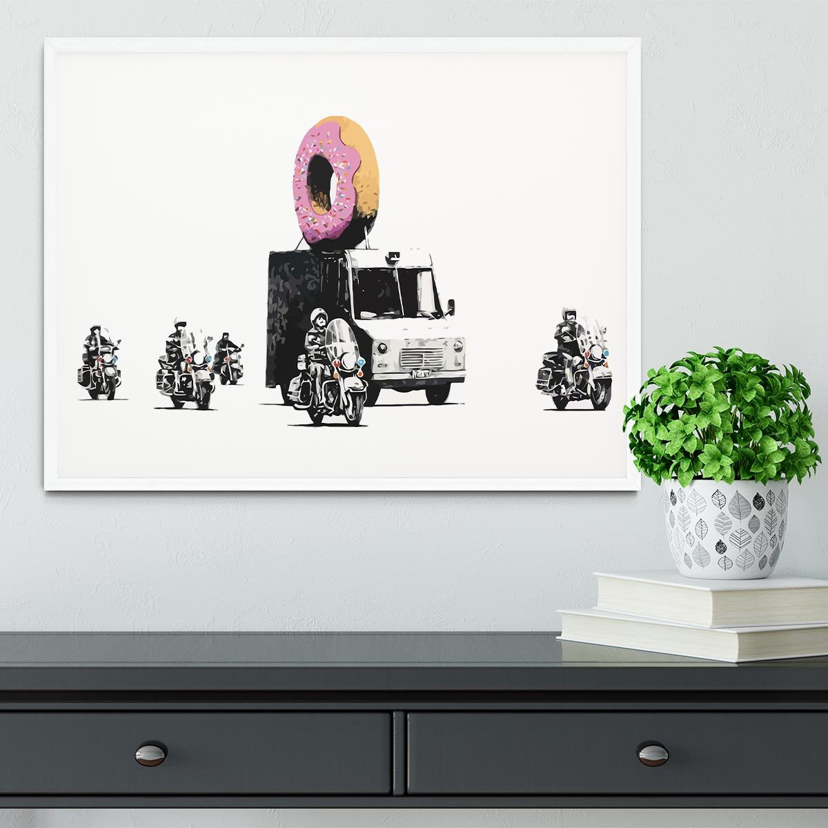 Banksy Doughnut Police Escort Framed Print - Canvas Art Rocks -6