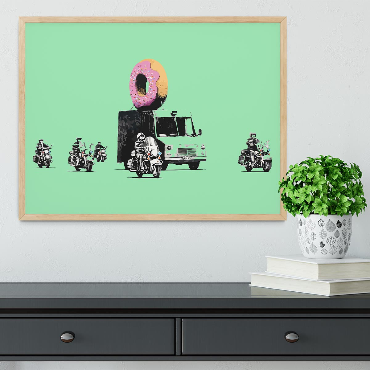 Banksy Doughnut Police Green Framed Print - Canvas Art Rocks - 4