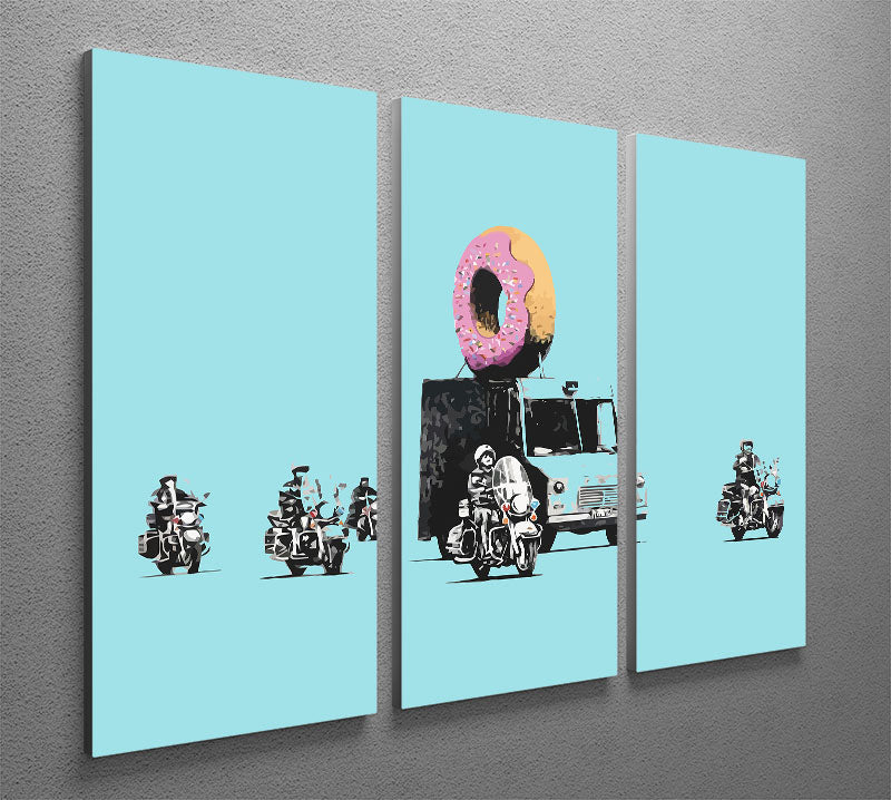 Banksy Doughnut Police Light Blue 3 Split Panel Canvas Print - Canvas Art Rocks - 2