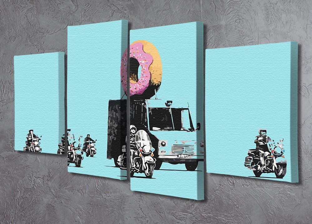 Banksy Doughnut Police Light Blue 4 Split Panel Canvas - Canvas Art Rocks - 2
