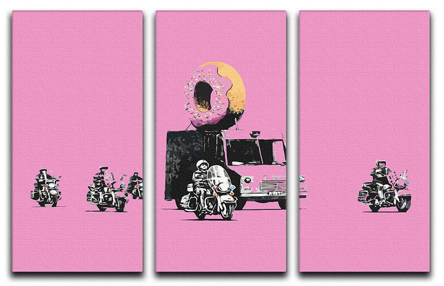 Banksy Doughnut Police Pink 3 Split Panel Canvas Print - Canvas Art Rocks - 1