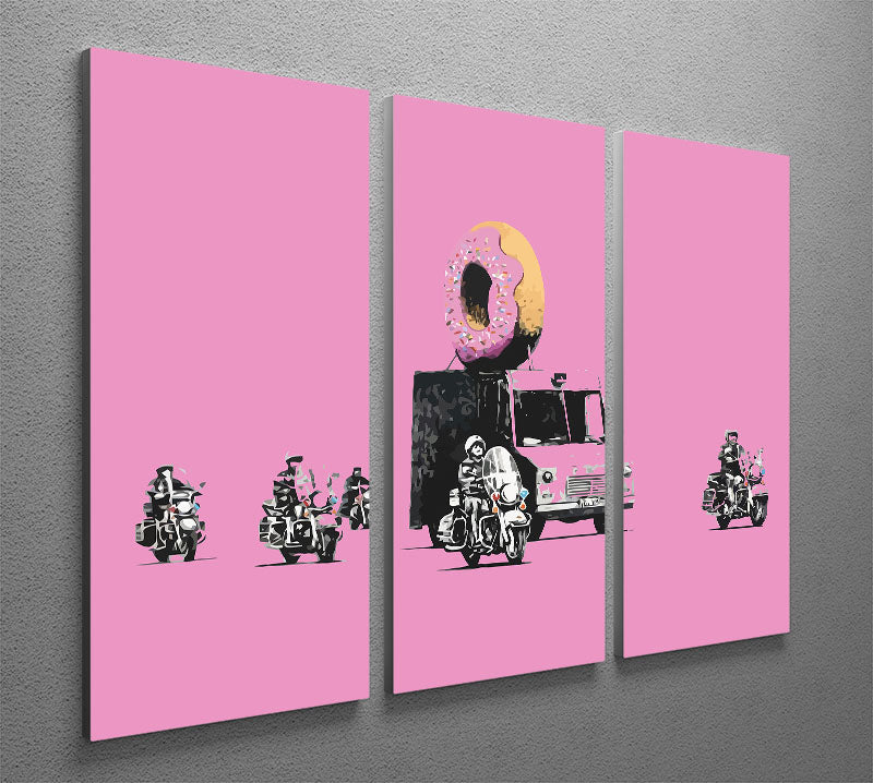 Banksy Doughnut Police Pink 3 Split Panel Canvas Print - Canvas Art Rocks - 2