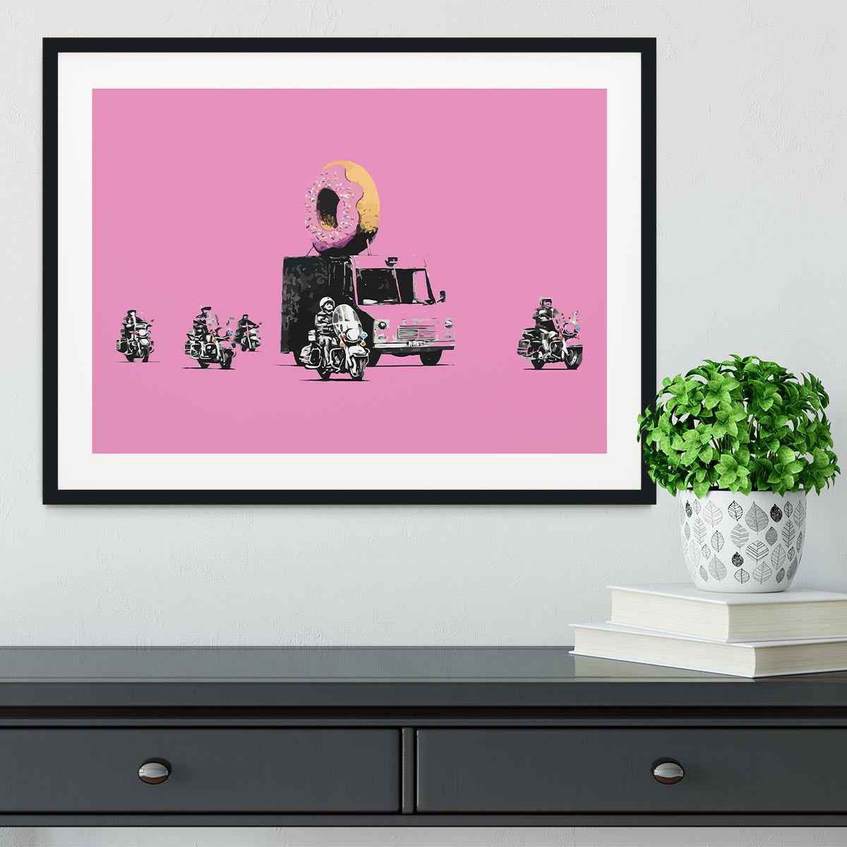 Banksy Doughnut Police Pink Framed Print - Canvas Art Rocks - 1