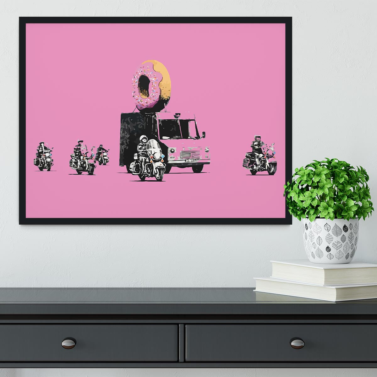 Banksy Doughnut Police Pink Framed Print - Canvas Art Rocks - 2