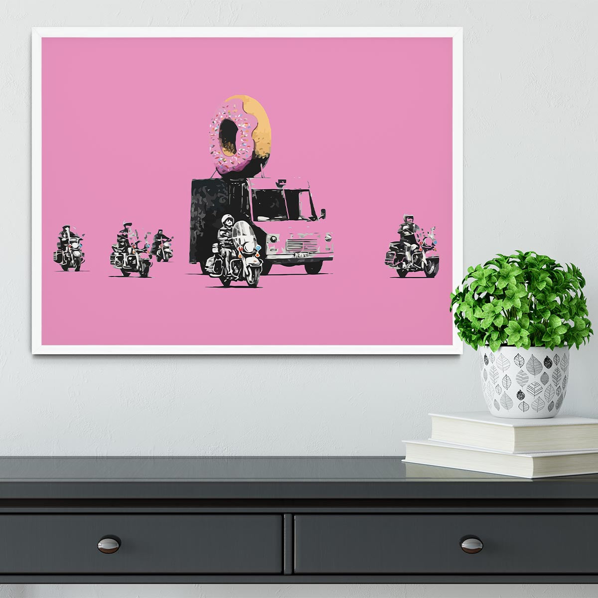 Banksy Doughnut Police Pink Framed Print - Canvas Art Rocks -6