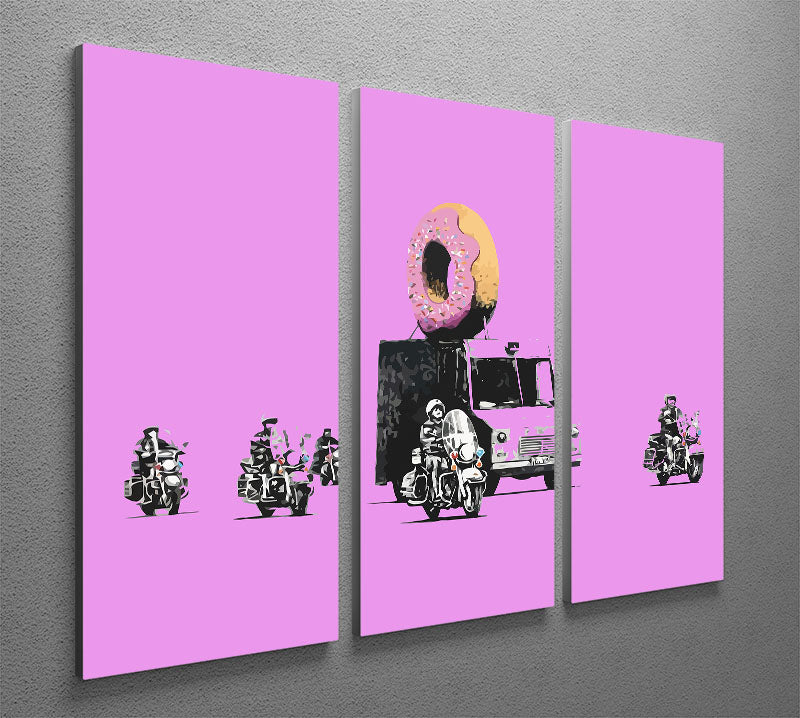 Banksy Doughnut Police Purple 3 Split Panel Canvas Print - Canvas Art Rocks - 2