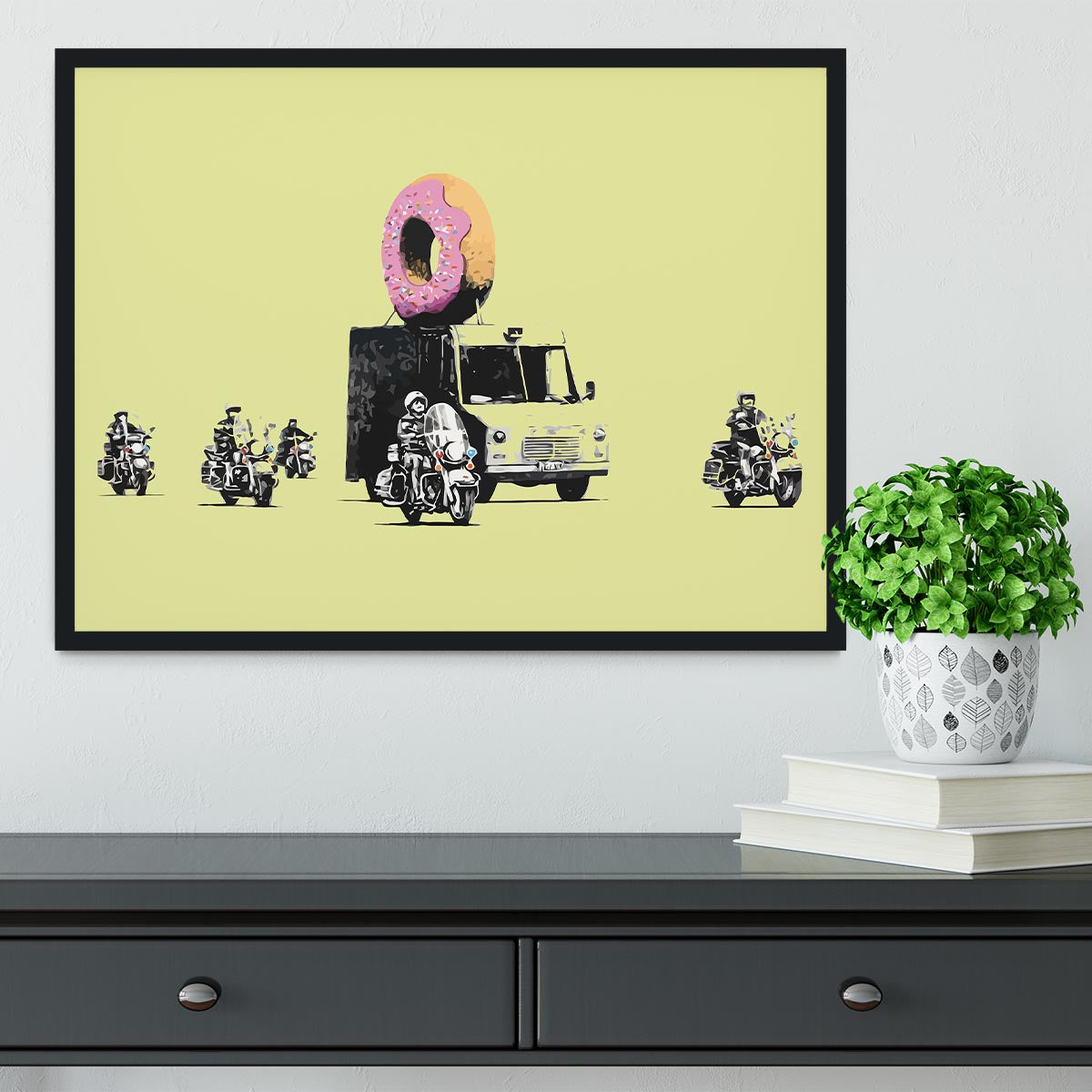 Banksy Doughnut Police Yellow Framed Print - Canvas Art Rocks - 2