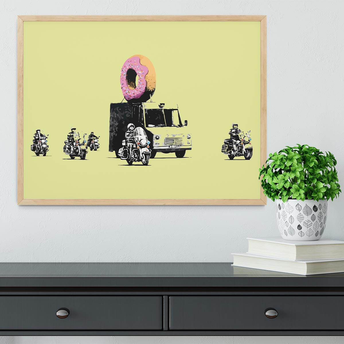Banksy Doughnut Police Yellow Framed Print - Canvas Art Rocks - 4