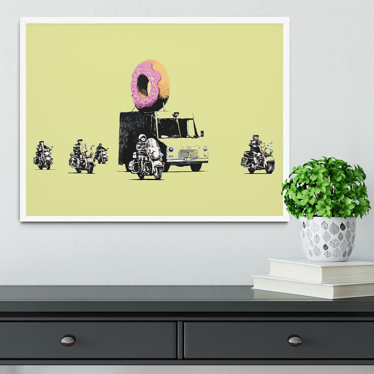Banksy Doughnut Police Yellow Framed Print - Canvas Art Rocks -6