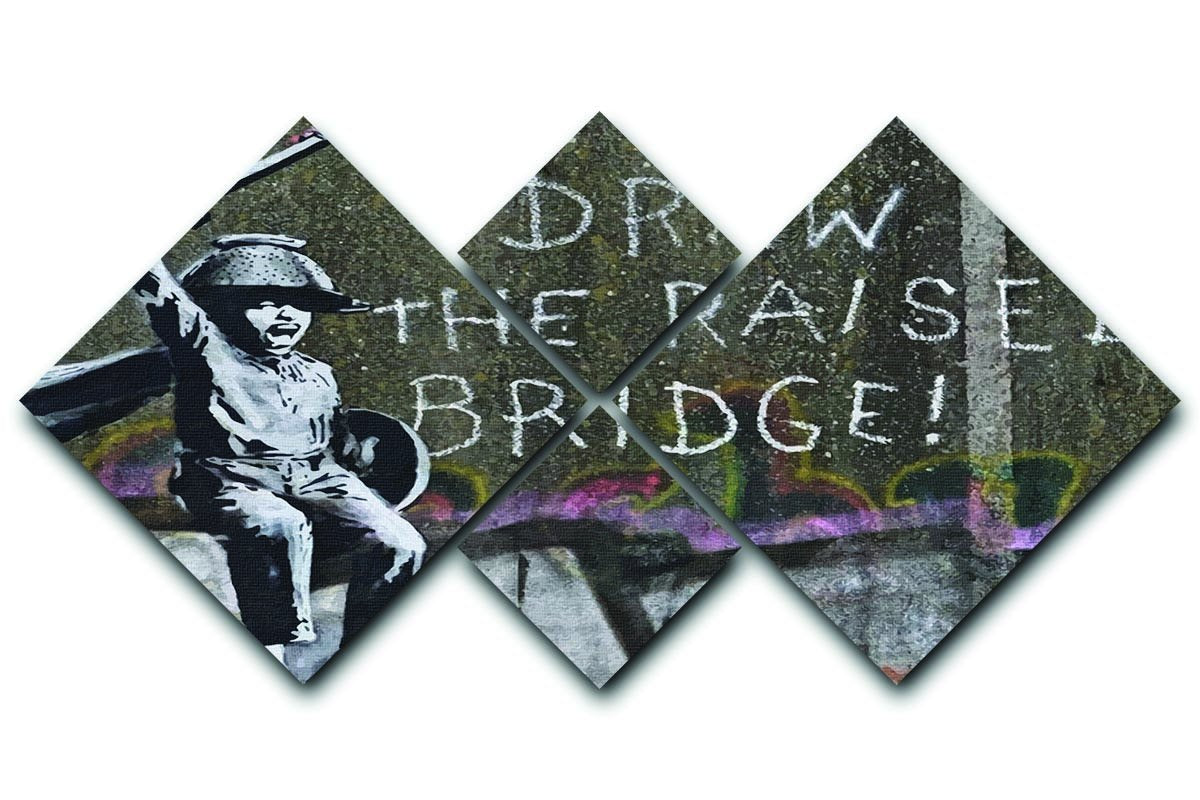 Banksy Draw The Raised Bridge 4 Square Multi Panel Canvas  - Canvas Art Rocks - 1