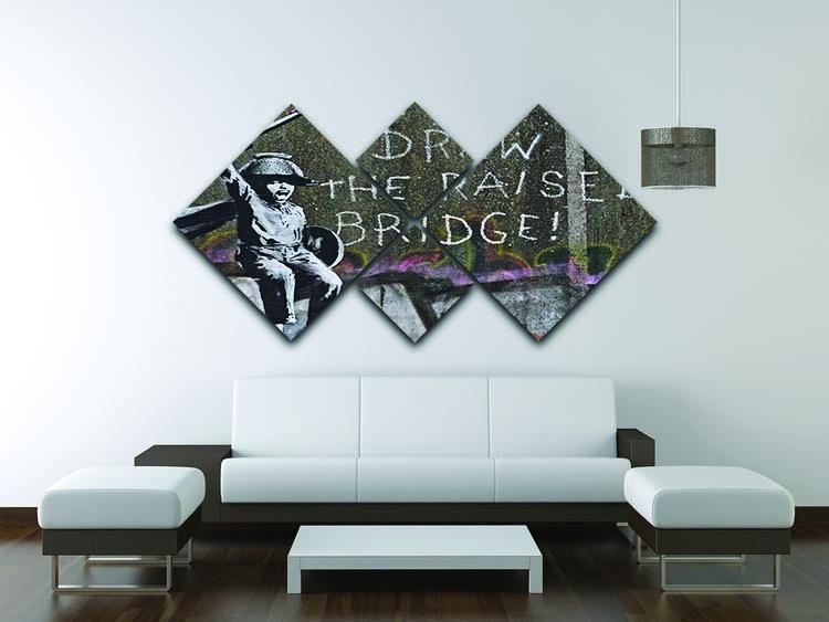 Banksy Draw The Raised Bridge 4 Square Multi Panel Canvas - Canvas Art Rocks - 3